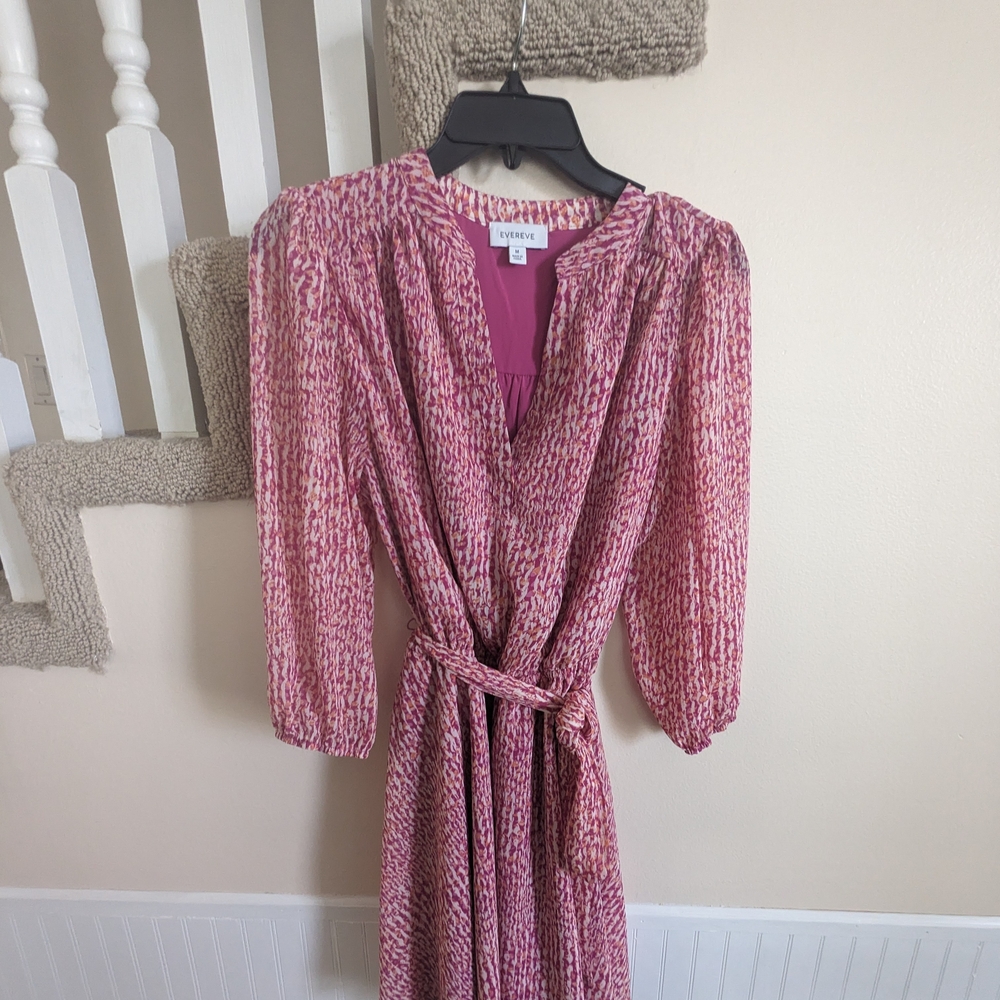Evereve Women's Long Sleeve Pink Patterned Dress with Pockets